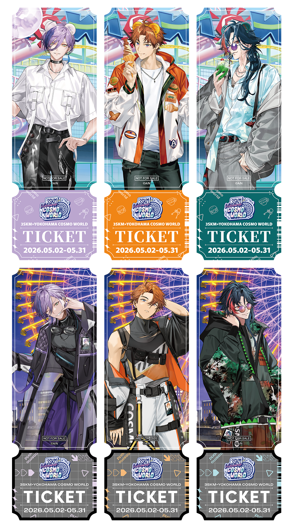 3SKM×よこはまコスモワールドノベルティ 特典 チケット風カード全6種
